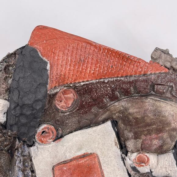 Unique Decorative Bowl Handmade Mixed Media Art Dish Tray Multicolor Orange Gray - Picture 6 of 16